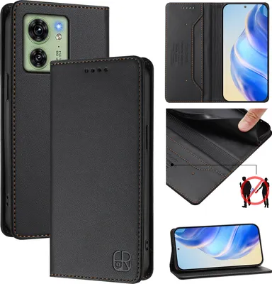 Immagine prodotto di Custodia in pelle per Motorola Edge 40/Edge 2023, flip case con slot per carte, portafoglio e supporto Nero
