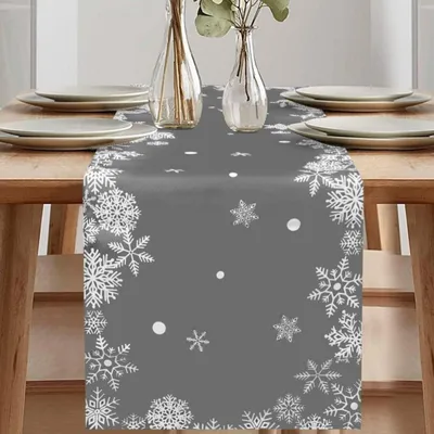 Zdjęcie produktu dla Bieżnik "Śnieżynka", szary, 40 x 140 cm, poliester, idealny na Boże Narodzenie i zimę