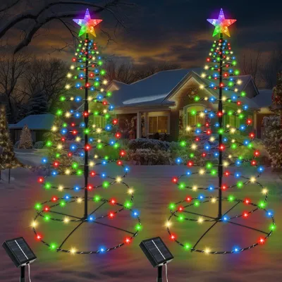 2er-Set Solar-Weihnachtsbäume, 270 LEDs, 8 Modi, wasserdicht