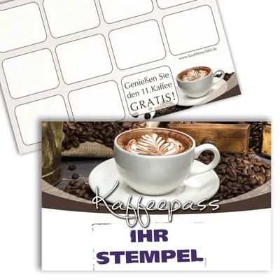 Produktbild von 500 Stück Kaffee Pass Bonuskarte Kaffee Treuekarte Gutschein mit Stempelfeld