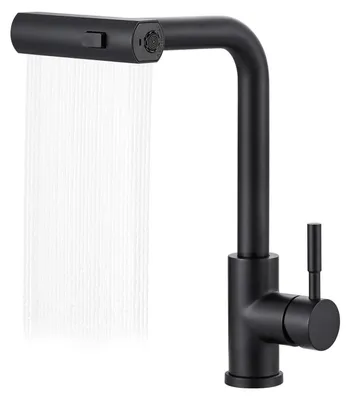 Image de Robinet de cuisine extensible, mélangeur avec douchette, rotation à 360°, en acier inoxydable, noir
