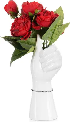 Imagen del producto de Unyqoos® Jarra de cerámica blanca – 19 cm, pequeña jarra artesanal para flores secas y flores individuales, decoración moderna para la mesa, diseño escandinavo, diámetro de la base 6,5 cm, abertura 3,75 cm