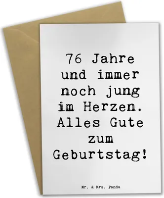 Produktbild von Mr. & Mrs. Panda Grußkarte Spruch 76. Geburtstag Herzjung - Weiß - Geschenk, persönliches, hochzeitskarten, 76 Jahre, Jubiläum, Geburtstagsgeschenk, einladungskarten