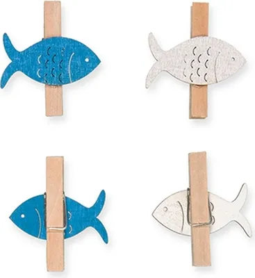 Produktbild von 6 Holzklammern mit Fisch weiß-blau