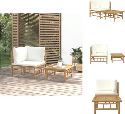 Produktbild von vidaXL 2-tlg. Garten-Lounge-Set mit Cremeweißen Kissen Bambus -  Gartensofaelemente