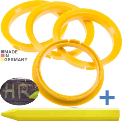 Produktbild von 4X Zentrierringe 74,1 x 65,1 mm Hellgelb Felgen Ringe + 1x Reifen Kreide Fett Stift