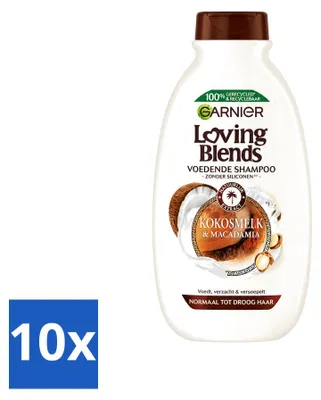 Productafbeelding van 10 x Garnier Loving Blends Shampoo Kokosmelk & Macadamia voor normaal tot droog haar, 300 ml - Voordeelverpakking - 10 stuks