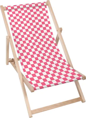 Immagine prodotto di Sdraio Dreamroots pieghevole in legno, in legno di faggio fino a 130 kg, sdraio pieghevole con regolazione dell'inclinazione dello schienale a 3 livelli, Rosa a quadri