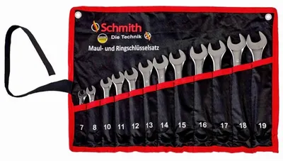 Obrázek produktu pro Sada očkoplochých klíčů SCHMITH 7-19 mm 12 ks s rolovacím kufříkem