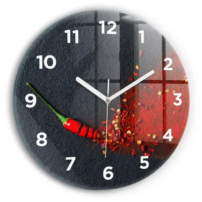 Produktbild von Wallfluent Wanduhr – Stilles Quarzuhrwerk - Uhr Dekoration Wohnzimmer Schlafzimmer Küche - Zifferblatt - weiße Zeiger - 30 cm - Roter Pfeffer als Gewürz
