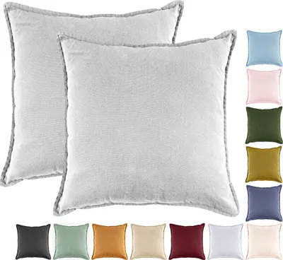 Produktbild von JACK by Mistral 2er Set 45x45cm Kissenhülle Kissenbezug Baumwolle Reißverschluss Leinenoptik , Farbe:Hellgrau