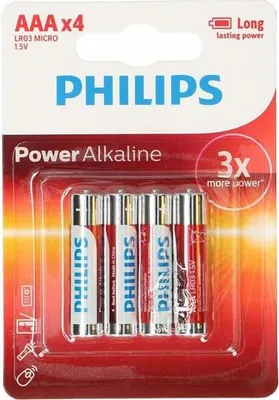 Produktbild von Philips Power Alkaline LR03P4B/05, Einwegbatterie, AAA, Alkali, 1,5 V, 4 Stück(e), Cd (cadmium), Hg (Quecksilber), Pb (Blei)