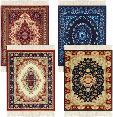 Productafbeelding van Tapijt-tafelonderzetters - Set van 4 - Tafelbekerhouders met een oosters ontwerp - Stoffen tapijt drinkmatjes - Elegant oosters ontwerp - Keuken