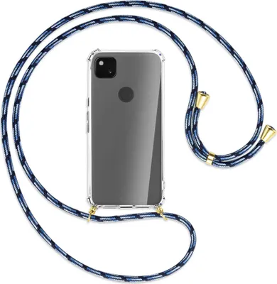 Produktbild von Handykette Backcover-Schutzhülle mit Band (Metall goldfarben) für Google Pixel 4a - Blautöne