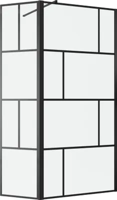 Image de Paroi de douche avec pivot 90+40x195cm - Sérigraphie type Briques et Profilés Noir - DARK BLOCKS