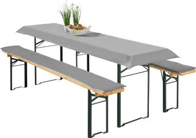 Produktbild von heimtexland ® Bierzeltgarnitur Auflagen Set 3-teilig Tischdecke Bierbank Polster Sitzkissen Tischdeko Typ698 Grau für Tischmaß 70x220 cm