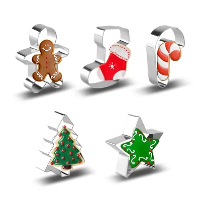 Produktbild von 10 Stück Mini Weihnachts Ausstechformen Set – Edelstahl Keksausstecher für Weihnachtsbäckerei, Inklusive Baum, Lebkuchenmann und Schneeflocken
