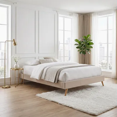 Produktbild von BETT BOREA/ Bett mit Stoff 160x200 cm + Lattenrost / Beige