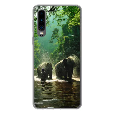 Produktbild von MuchoWow® Handyhülle Schutzhülle Hülle für Huawei P30 Elefant - Wasser - Bäume - Grün - Tiere Silikon Softcase Handy Hülle - Kartenbesitzer