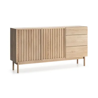Produktbild von BEAUTYSOFA | Kommode SAPPORO in Cremona Optik, 3D-Lamellenfront, Push-to-Open-System, Kommode mit 3 Schubladen und 2 Türen | Modern & Funktional