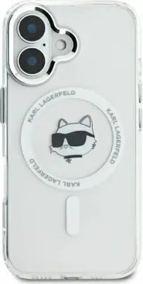 Produktbild von Karl Lagerfeld KLHMP16SHLSCHH iPhone 16 6.1" weiß hardcase IML Metal Choupette Head MagSafe Schutzhülle