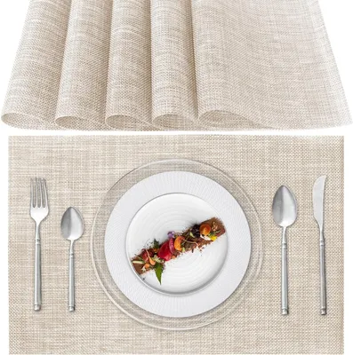 Produktbild von Tischsets PVC 6 Stück, 45x30 cm, Hitzebeständig Bis 80 °C, Antirutsch, Beige Für Küche Und Restaurant