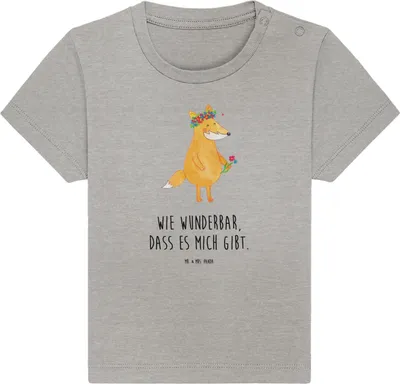 Produktbild von Mr. & Mrs. Panda Babyshirt Fuchs Blumen 0. - 6. Monat - Heather Grey - Geschenk, Baby Top, Blumenliebe, Mich, Kinder, Liebe, Ich, T-Shirt, Organic Shirt,