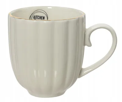 Produktbild von Tasse Porzellan mit Griff 10cm gerillt 400ml Creme Weiß