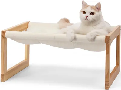 Produktbild von Holz Erhöhtes Katzenbett Hängematte Herausnehmbar Waschbar für Kaninchen Kätzchen Welpe 50x40x25cm