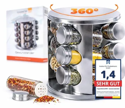Produktbild von Kräuterregal Kräuterständer Kräuterhalter - 12 Gläser - Edelstahl - Drehbar