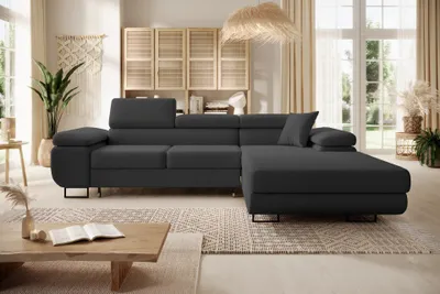 Produktbild von Easy4You Ecksofa NORBERG Boucle L-Form Schwarz – 279x72x205 cm - Schlafsofa mit Bettkasten und Schlaffunktion - Eckcouch mit Stauraum – Rechts – Stoff Lambi 13