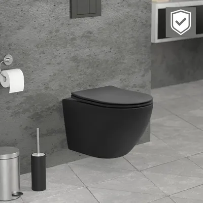 Obrázek produktu pro Závěsný klozet bez okrajů LuxeBath s nano povrchem, černý matný, krátký