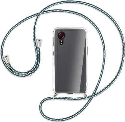 Produktbild von Handykette Backcover-Schutzhülle mit Band (Metall silberfarben) für Samsung Galaxy Xcover 5 (G525) - grün/blau/weiß