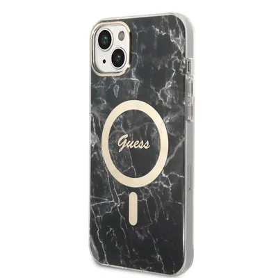 Produktbild von Guess GUBPP14MHMEACSK Hülle + Ladegerät für iPhone 14 Plus / 15 Plus 6,7 Zoll, schwarz/schwarz, Hartschalenkoffer, Marmor, MagSafe