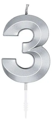 Productafbeelding van Getallenkaars, taartkaars, 6 cm, zilver, 3 stuks