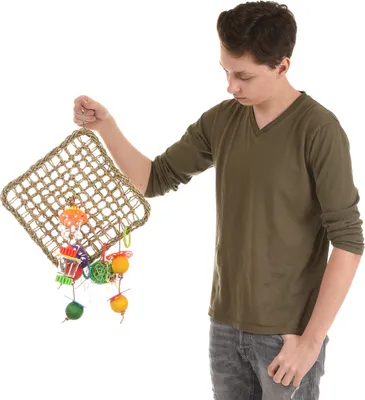 Produktbild von Kleternetz mit Spielzeugen · für Sittiche & Papageien · ca. 30 x 30 cm