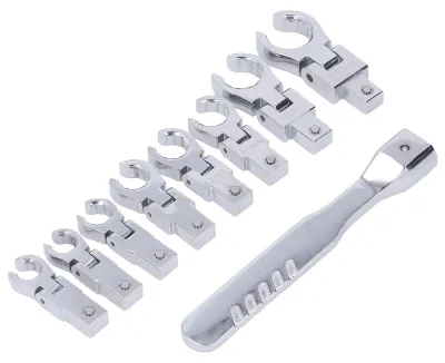 Image de Jeu de clés à douille de 8 pièces - Tête flexible - Acier chrome-vanadium - Rotative à 180 degrés - Pour usage intensif - Haute fiabilité - Coffret de clés à douille