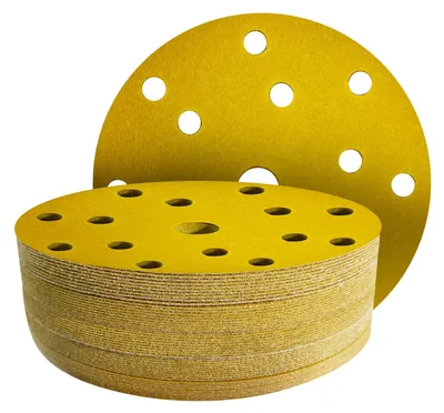 Imagen del producto de Juego de discos de lija, 80 unidades, 150 mm, 15 agujeros, 8 granos, para madera y metal