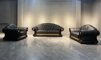 Zdjęcie produktu dla Sofa Chesterfield Zestaw 3+2+1 Skórzana kanapa tapicerowana Meble Klasyczne