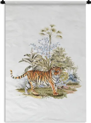 Produktbild von MuchoWow® Wandteppich Wandbehang Tiger - Pflanzen - Gras 120x180 cm Tapisserie Dekoration Wandtuch - Schlafzimmer - Dekorationen für das Haus