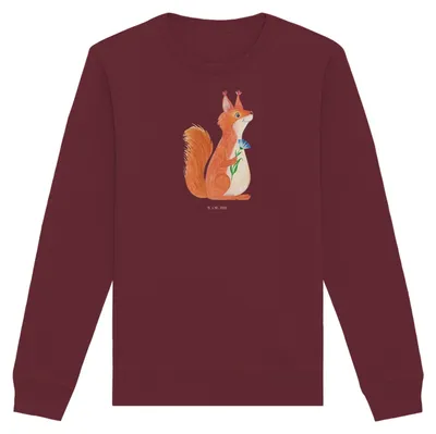 Produktbild von Mr. & Mrs. Panda Bio Baumwoll Pullover Eichhörnchen Blume Größe XS - Burgundy - Geschenk, Organic, Eichhorn, Lachen, Sweatshirt, Motivation Sprüche, Lustige, Nachhaltiger