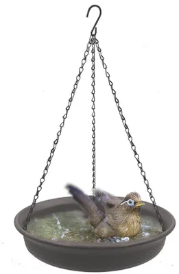 Produktbild von Unyqoos® hängendes Vogelbad mit Futterstation – wetterfestes PP, Ø 30,5 cm, 3 rostfreie Eisenketten & S-Haken für Garten & Terrasse