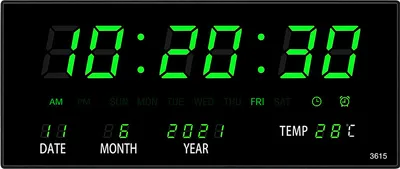 Productafbeelding van Creatieve digitale LED-klok - multifunctionele wandklok voor de woonkamer met kalender, groen