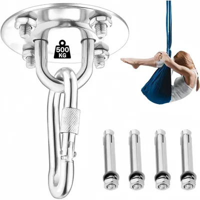 Produktbild von Deckenhaken Hängesessel, Edelstahl Schaukelhaken mit Karabiner & Schwerlastdübel für Hängesessel,Boxsack,Yogatuch, Deckenhalterung bis 500KG