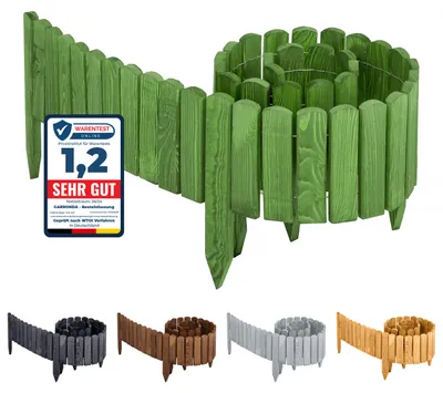 Image de Garronda Bordure de plate-bande en bois Clôture enroulable imprégnée Bordure enroulable flexible Bordure de pelouse Palissade Clôture pour jardin Longueur : 200 cm GD-0046 (Vert foncé, hauteur 8 cm)