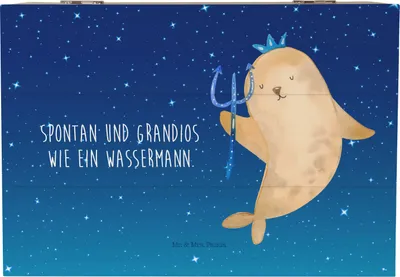Produktbild von Mr. & Mrs. Panda Box Sternzeichen Wassermann 22 x 15 cm - Sternenhimmel Blau - Geschenk, Geburtstag Februar, Truhe, geschenkkiste, Geschenkbox, Schatulle, Meermann, Meer