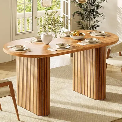 Imagen del producto de Mesa extensible ovalada, de 120-160 cm, con estructura de madera (color marrón)