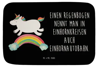 Produktbild von Mr. & Mrs. Panda Badteppich Einhorn Regenbogen - Schwarz - Geschenk, Unicorn, Bad Fußmatte, Badezimmerteppich, Erwachsenwerden, Glitzer, Badematte, duschmatte