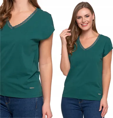 Produktbild von Moraj | Bluse Damen Spitzen Dekolleté - Größe M - Kurze Ärmel - T-shirt - Stylisch