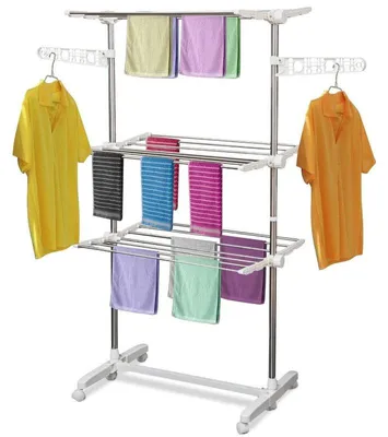 Zdjęcie produktu dla Mobilna suszarka do bielizny – 3-poziomowa, składana | Kolor: biały | Wymiary: 55x142x152 cm